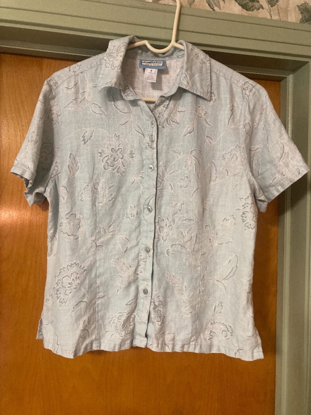 Pendleton Originals Oregon 100% Linen Blue Floral Button Down Short Sleeve Small